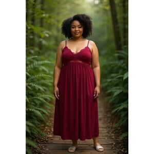 Burgundy Lace Nightgown Long Maxi Nighty Lingerie Sexy Romantic Plus Size 2X NWT